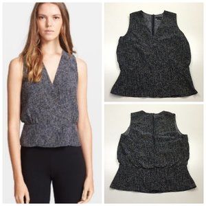 THEORY Blue White Beige Print CAMARA 100% Silk Zip Back Peplum Shirt Top